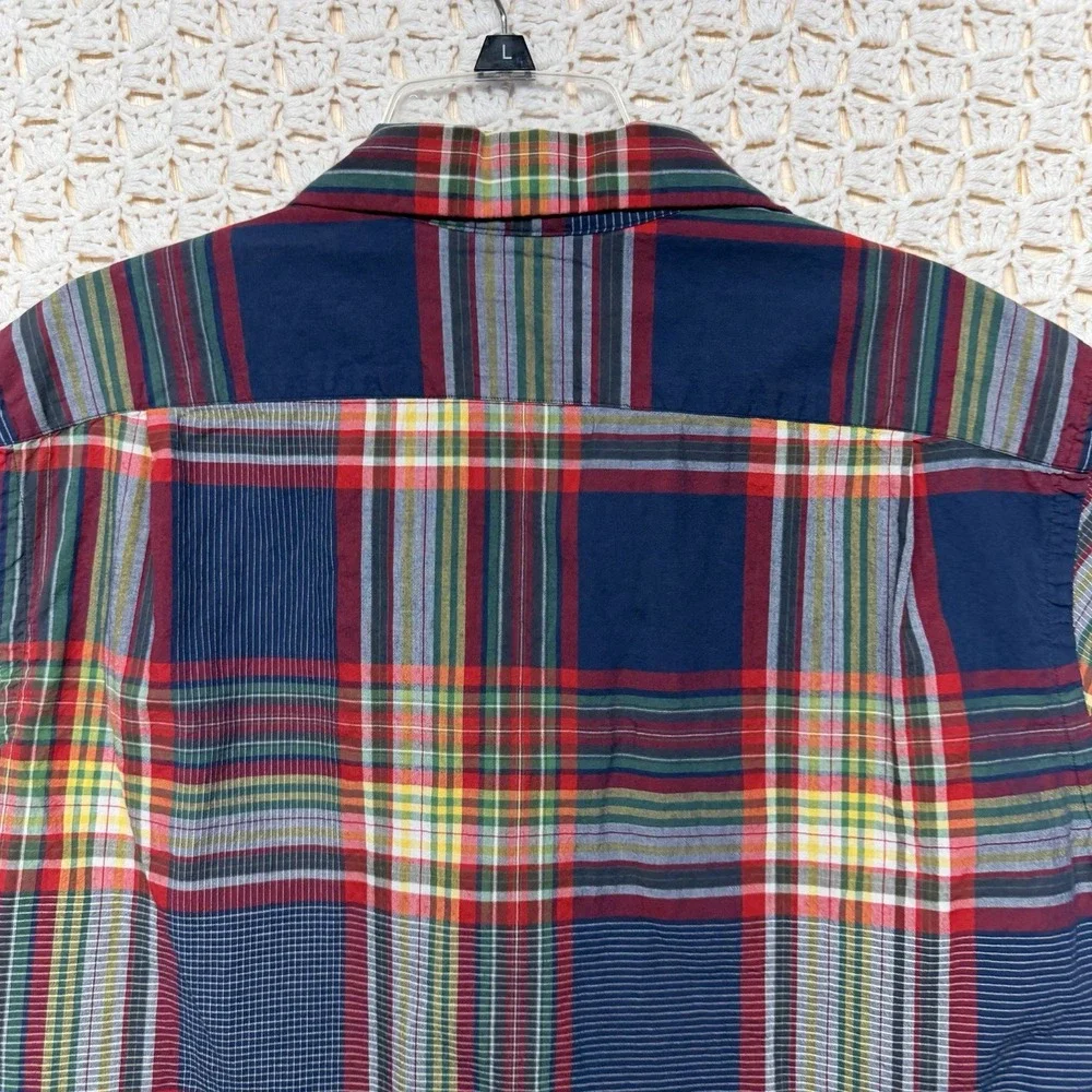 Vintage Polo Ralph Lauren Shirt Mens XL Blue Red Plaid Camp Chest Pockets Collar